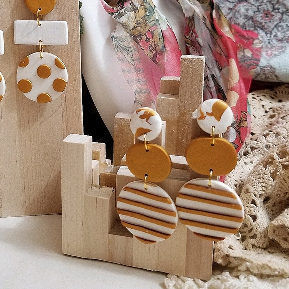 Polymer clay drop earrings - Picture 2 of 5